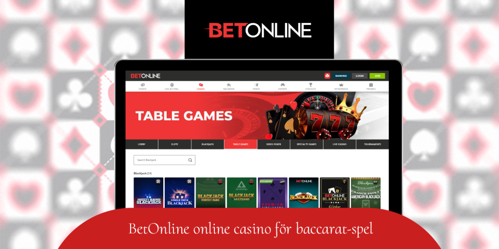 BetOnline är det högst rankade onlinekasinot för baccarat-spel