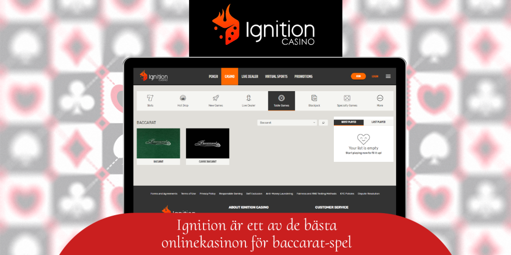 Ignition är en av de bästa online baccarat kasinon